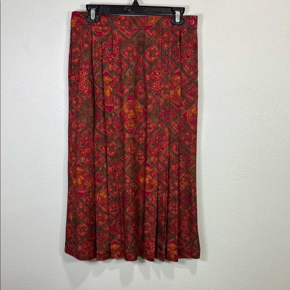 Vintage Pendleton Red and Orange Maxi A-Line Skirt pleated southwestern native